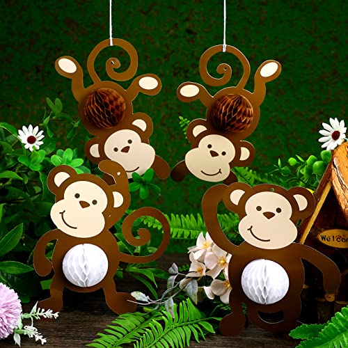 Image of Kanayu 12 Pcs Monkey Cutouts Jungle Party Decorations Honeycomb Monkeys Birthday Party Supplies Paper Safari Hanging Banner Wall Decor for Birthday Baby Shower Room Decor