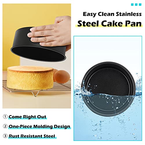 Lianyu 8 × 3 Inch Cake Pan Set Of 3, Deep Round Cake Mold For Baking, Nonstick Stainless Steel Baking Pan For Cake, Cake Tin Bakeware, Black Layer Cake Pan For Birthday Wedding Party, Rust Resistant #TOP4