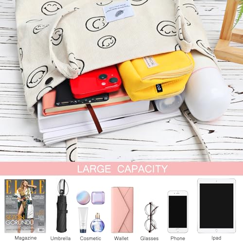 Image of Ayieyill Corduroy Tote Bag for Women Canvas Shoulder Cord Purse with Inner Pocket