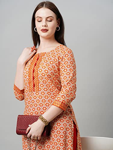 Image of ANNI DESIGNER Women's Cotton Blend Printed Straight Kurta With Pant