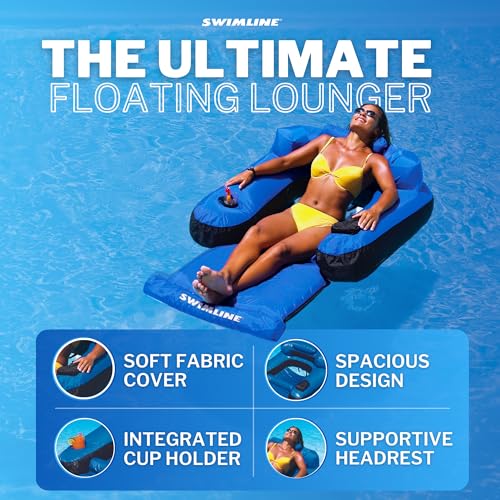 SWIMLINE ORIGINAL Fabric Covered Pool Float Mattress Ultimate Lounger Raft For Adults & Kids | Back, Leg, & Arm Rests, Cup Holder, & Quick-Dry Cover For Adult Or Kid Floating & Lounging 9047 - Thumbnail 3