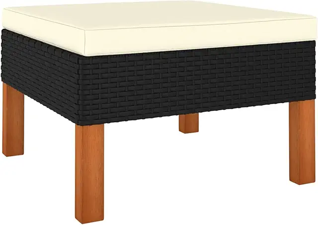 ShGaxin Rattan Footrest - Garden Stool with Cushion, Eucalyptus Wood