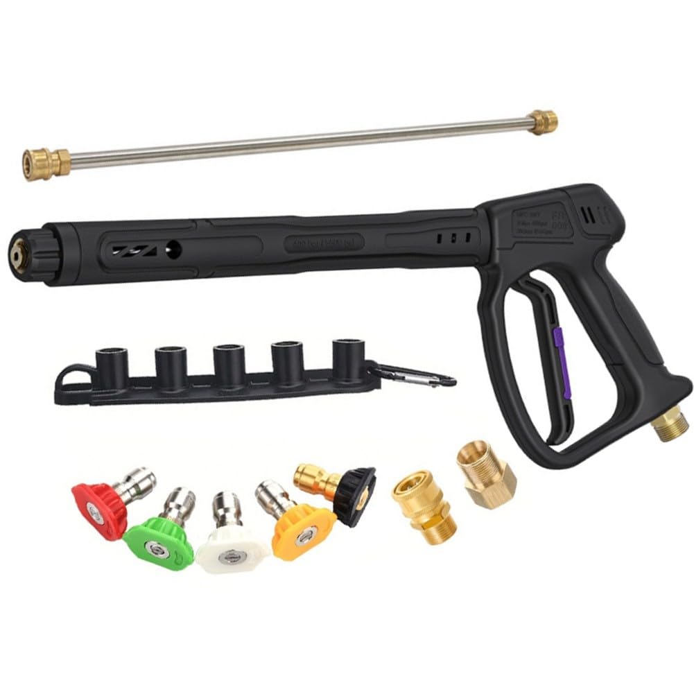 Lavadora de alta presión de 400 bar con lanza ajustable y cinco boquillas de pulverización. Pistola de alta presión de 400 bar con brazo giratorio, 5 boquillas y lanza ajustable.