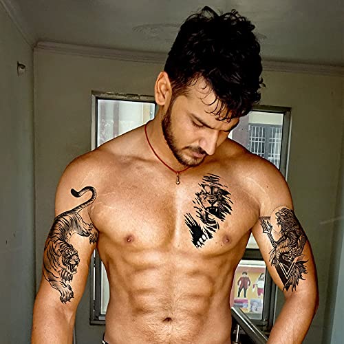 Aresvns Temporary Tattoo Half Sleeve for Men Women and kids,Black Realistic Half Arm Fake Tattoos Waterproof ,Panda,Tiger,Bear,Wolf,Snake,Eagle,Ancient Warriors
