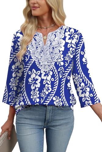 WIHOLL Women Fall Clothes Blouses for Women Dressy Casual Plus Size Fashion Clothing Boho Tops Lace Fall Outfits Women's Tops Tunic Loose Fit Oversized Tshirts White Floral 3XL - 5