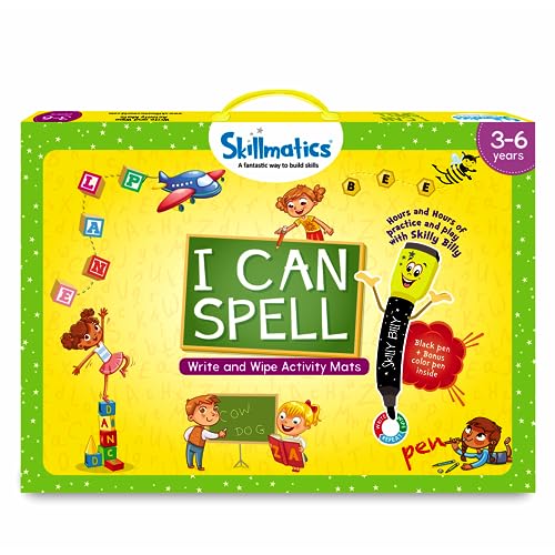 Skillmatics Educational Game - I Can Spell, Reusable Activity Mats with 2 Dry Erase Markers, Gifts for Ages 3 to 6