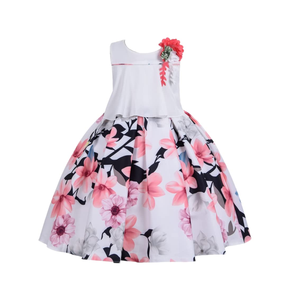 Cosplay Life Elegant Flower Dress for Girls Young Adult Fashion Bow Flower Waistline Kids Party Festival Ages 5-9 Years Old (Pink, 7yrs) — view 3