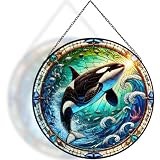 HFhyxin Orca Stained Glass Suncatcher