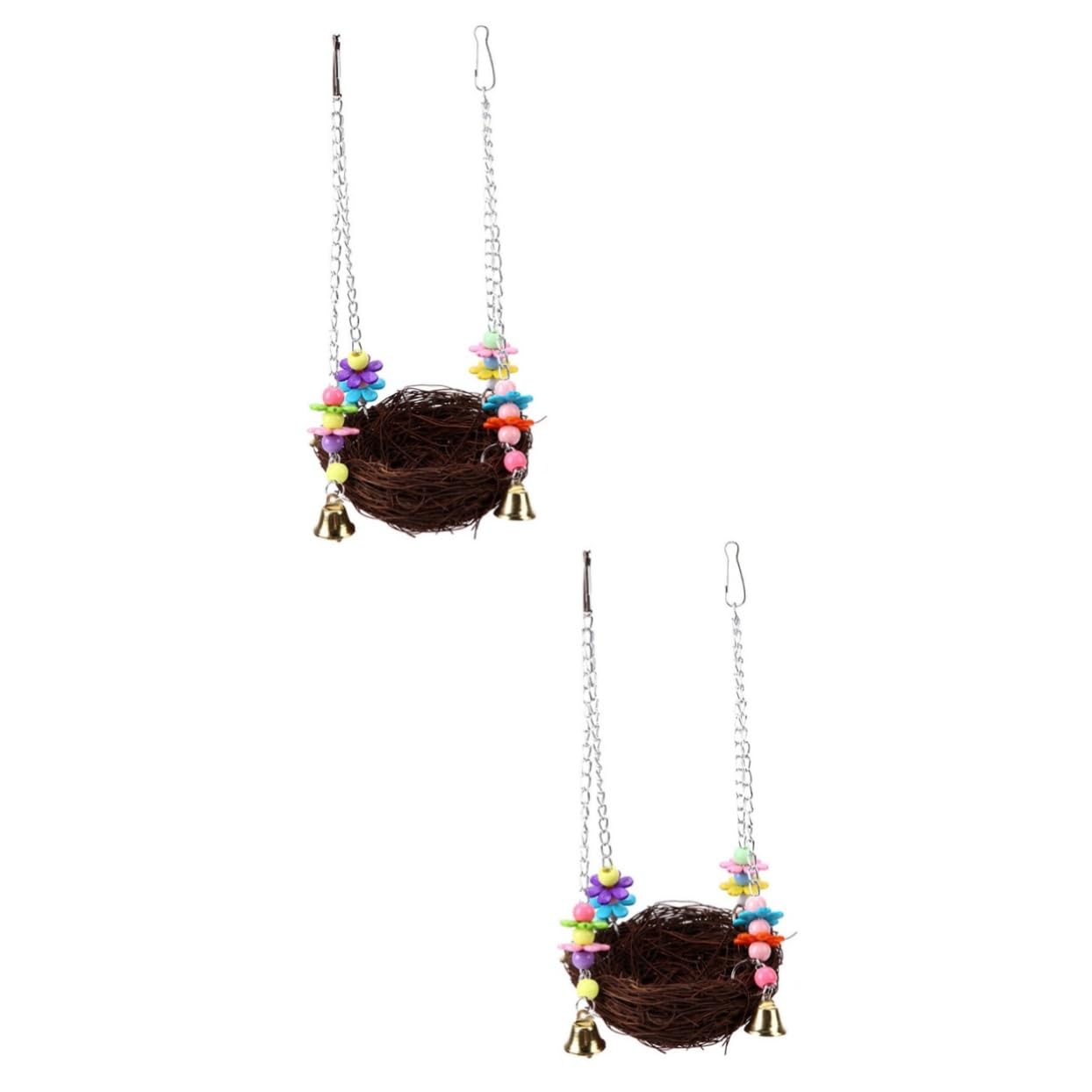 2 Piezas Columpio de pájaro Juguete cacatúa pequeños Productos para Mascotas de Madera Columpio de Loro de Moda Columpio de ratán Rota el Columpio Suministros para Aves Bambú