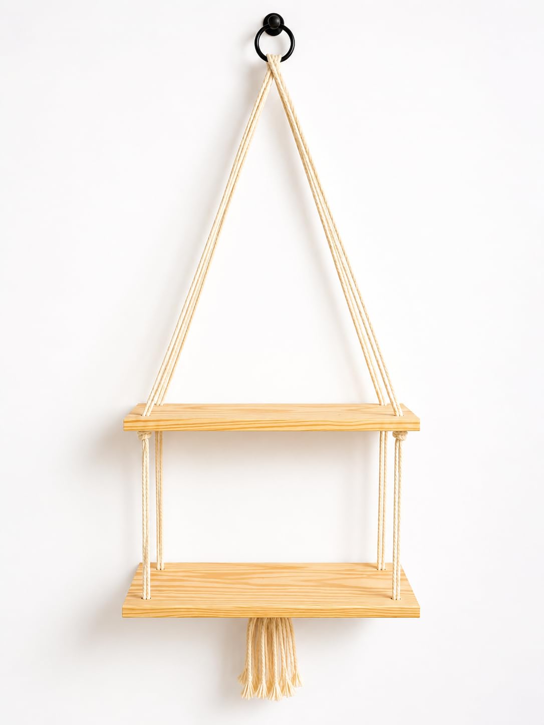 Wooden Hanging wall Shelf | Premium Natural Pine Wood * Strong Cotton Rope * 2-Tier Hanging Shelf * Wall Mounted Design * Durable & Space Saving-image-42
