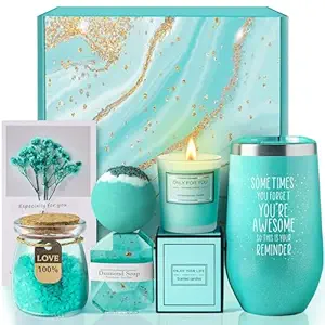 Gifts for Mom, Women, Wife, Girlfriend, Sister, Best Friend, Her - Unique Mothers Day, Birthday, Valentines, Christmas Gifts - Gardenia Inspirational Self Care Spa Gift Basket Set, Thank You Gifts