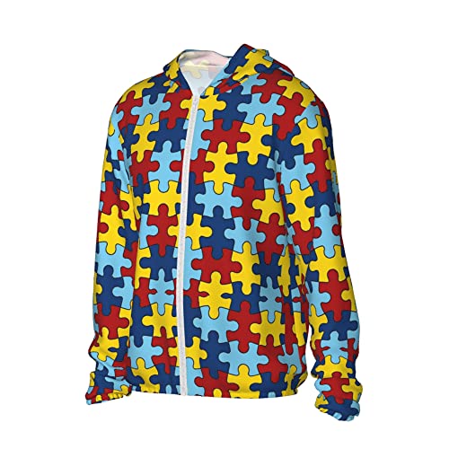 Autism Puzzle Summer Sun Protection Hoodie Jackets, Long Sleeve Sun Shirt Zip Front Rash Guard Sunblock Jacket2