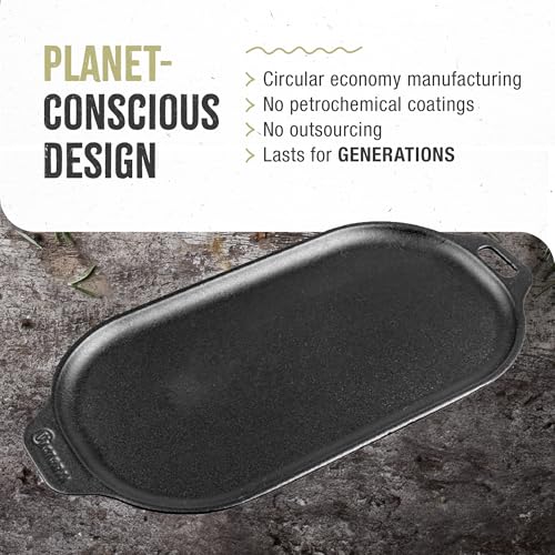 Image of Victoria 13.5-Inch Rectangle Cast Iron Sizzle Pan, Preseasoned Grill and Baking Pan for Fajitas and Steaks, Made in Colombia