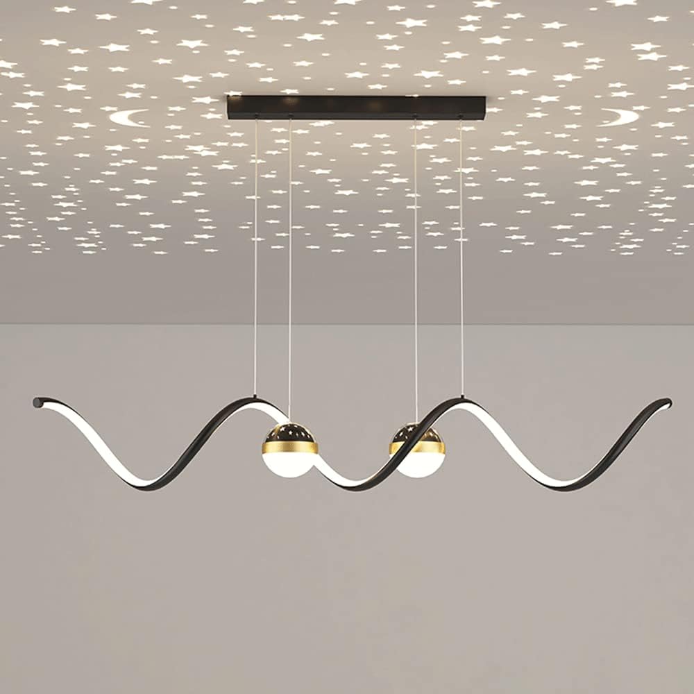 Metal Linear Pendant Light with 2*Glass Ball Lighting Fixtures, Modern 30W Dimmable LED Decorative Hanging Lights, Kitchen Island Strip Suspension Lamp, Living Room Chandeliers