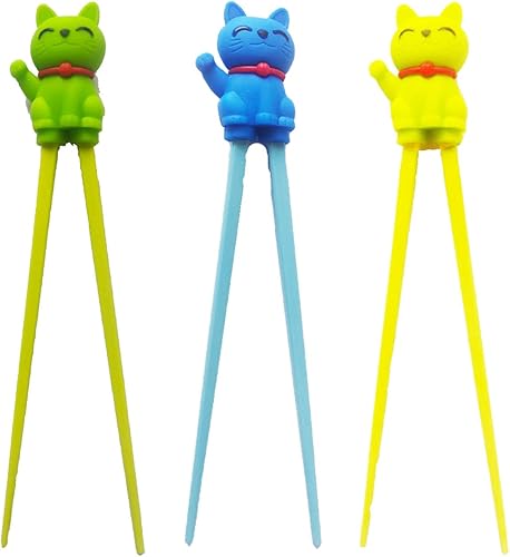 Miniatura 3 de Carykon Lindos palillos auxiliares de aprendizaje de vajilla para niños, principiantes y adultos (3 piezas, gato de la suerte)