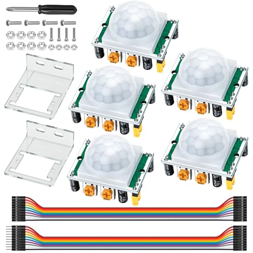 Ransanx 5pcs HC-SR501 PIR Motion Sensor Kit, 5-18S Adjustable Infrared Module, Compatible with Ar duino Rasp Berry P i DIY STEM Education