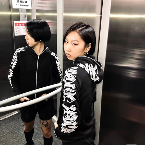 Women Zip Up Hoodie Y2k Letter Graphic Print Rhinestone Oversized Hoodies Gothic Jacket Vintage Streetwear3