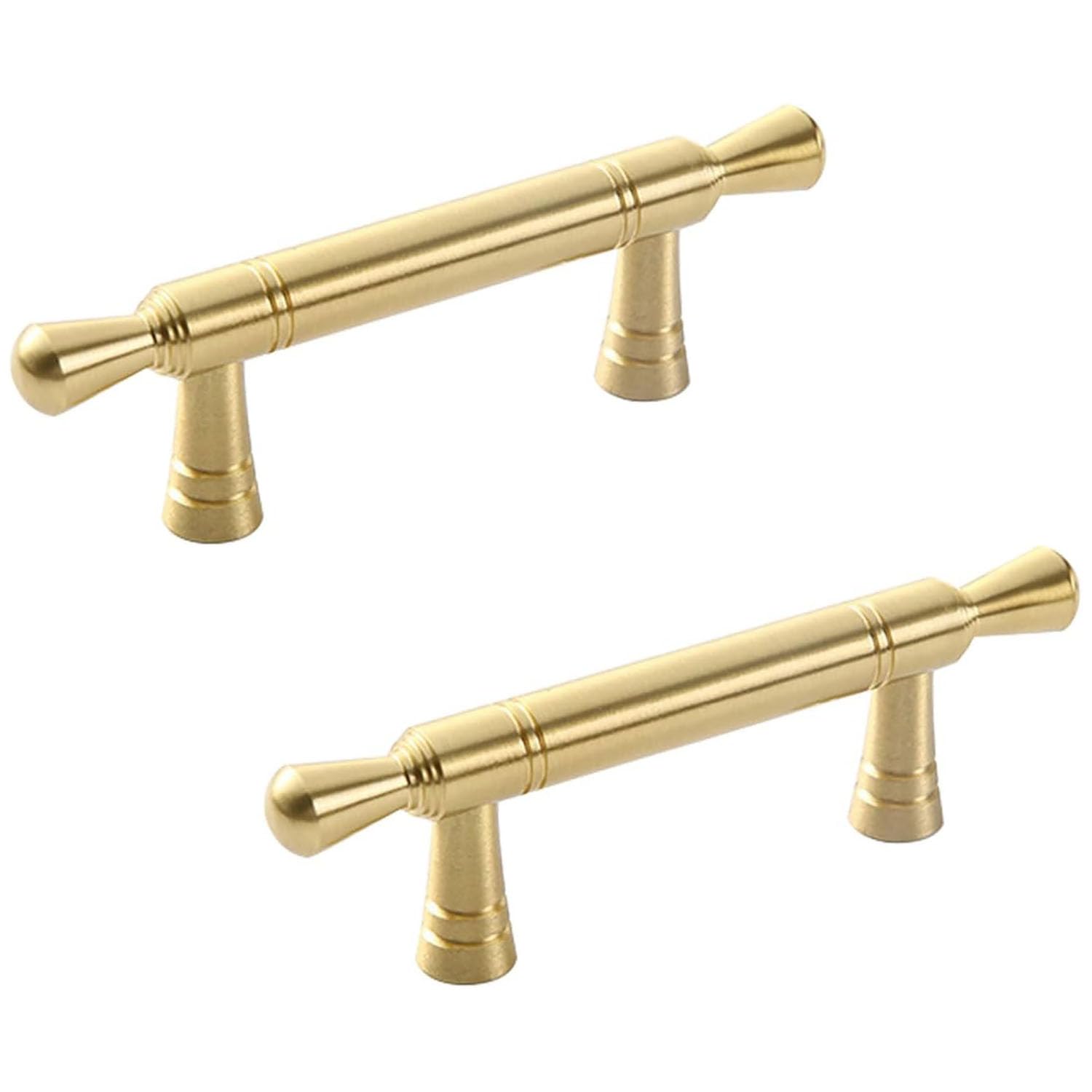 MRKU Tiradores para armarios y cajones, 2 Unidades, latón Macizo, para armarios de Cocina, baño y armarios Modernos, Acabado Dorado Cepillado.