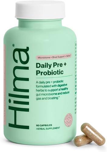Hilma Daily Pre + Probiótico + Hierbas  Apoya la salud intestinal con prebióticos y probióticos más alivio de gases y hinchazón para mujeres y