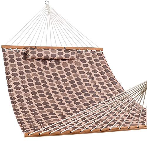 Lazy Daze 12 FT Double Quilted Hammock with Spreader Bars and Pillow, 2 Person Hammock for Outside Outdoor Patio Backyard Poolside, 450 LBS Weight Capacity, Coffee Bean
