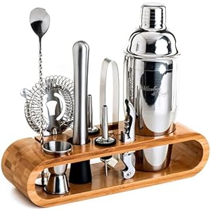 Cocktail Shaker Set 10-Piece Bar Tool Set with Bamboo Stand Perfect Home Bartending Kit and Martini Cocktail Shaker Set Bar Tool Kit for Christmas,Birthday,Wedding,Anniversary