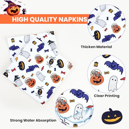 Puevenyi 96Pcs Happy Halloween Paper Plates And Napkins Set, Halloween Theme Party Decorations Set Include Paper Plates thumb #3