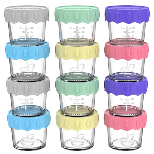 Image of PrettyCare 12-Pack Baby Food Storage Containers, 4 Oz Glass Baby Food Jars with Leak-proof Silicone Ring and Lid, Baby Food Containers Freezer Safe for Baby Food Maker, Microwave, Dishwasher