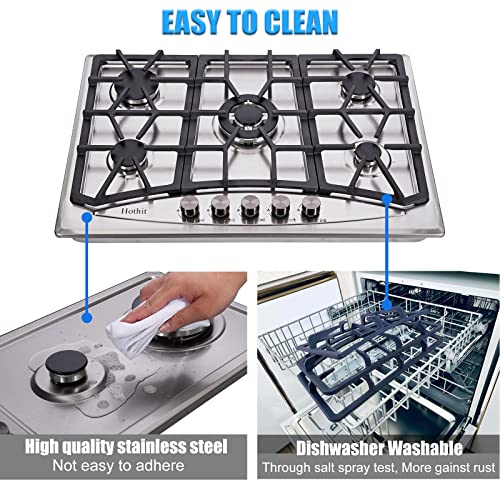 Hothit Propane Gas Cooktop 30" Inch, 5 Burner Built-in Stainless Steel Gas Stove Top, LPG/NG Dual Fuel, Include Gas Pressure Regulator Gas Range(L30"×W20")