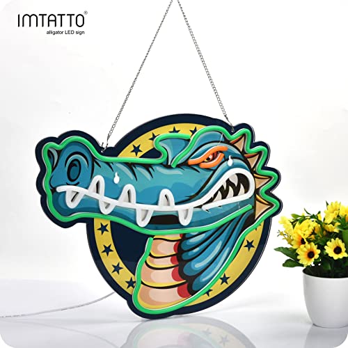 Image of IMTATTO Alligator neon sign crocodile LED light for wall decor, USB powered, bar pub store club garage bedroom, home artwork