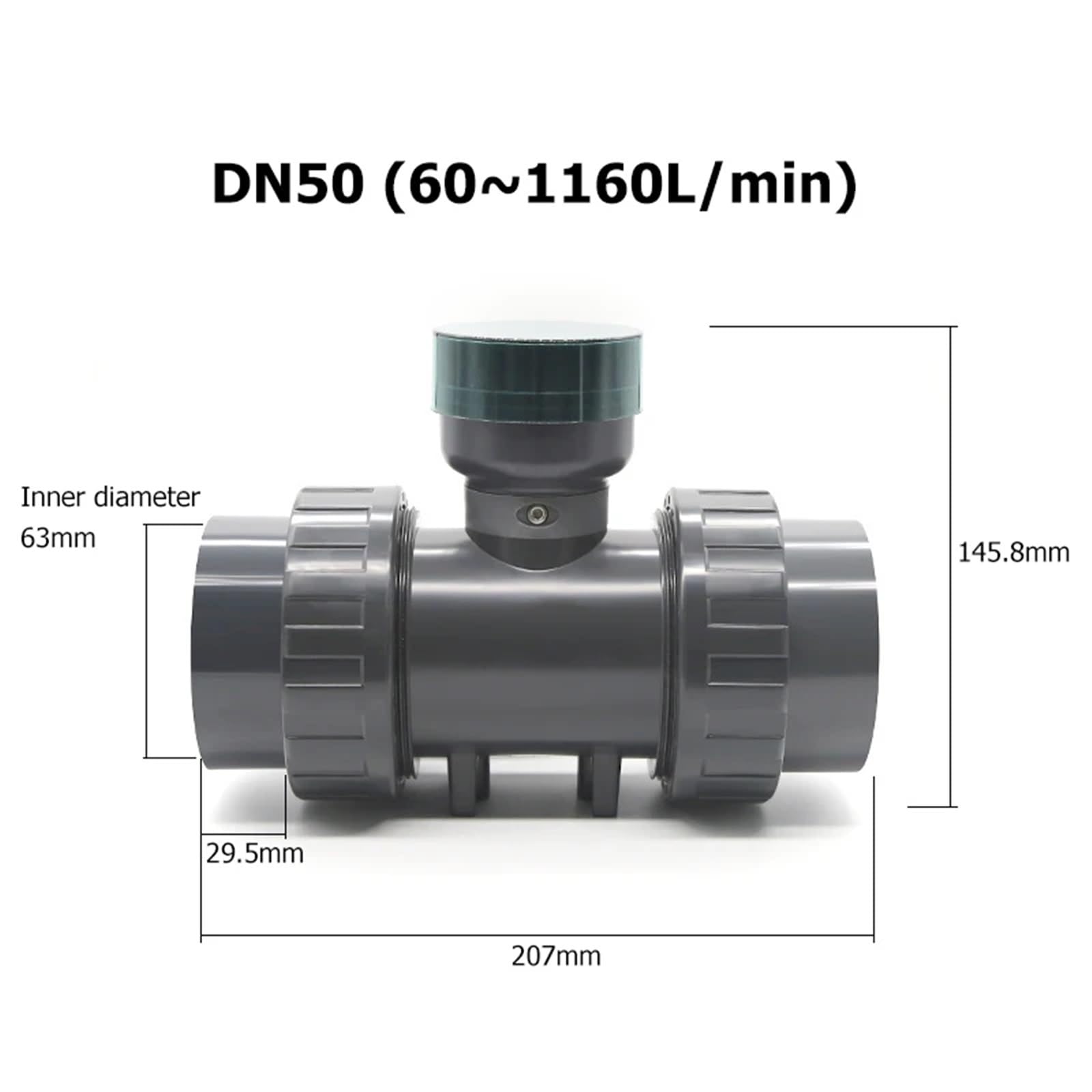 RS485 - Medidor de flujo electrónico inteligente de alta precisión con pantalla digital, sensor de flujo de agua UPVC para riego de jardín de granja (DN50)