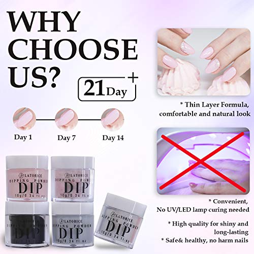 Latorice Dipping Powder Nail starter Kit of 5 color for French Nail Manicure Nail Art Set Essential Kit, 5pc Dipping Powder, 3pc 12ML Liquid, No UV Lamp,Easy to Apply - Thumbnail 3
