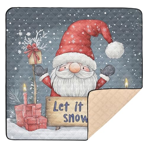 BOESI Doodle Cute Santa Claus Pattern Baby Play Mat, 50“ X 50” Washable Folding Crawling Mat, Baby Floor Mat, Soft, Thick, Non-Slip