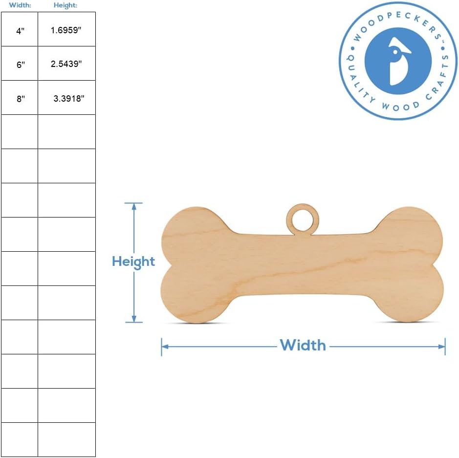 Dog Bone Christmas Ornament 8 inch, Pack of 10 Wood Dog Bones Small Cutouts for Dog Christmas Gift, Crafts & Decor, by Woodpeckers