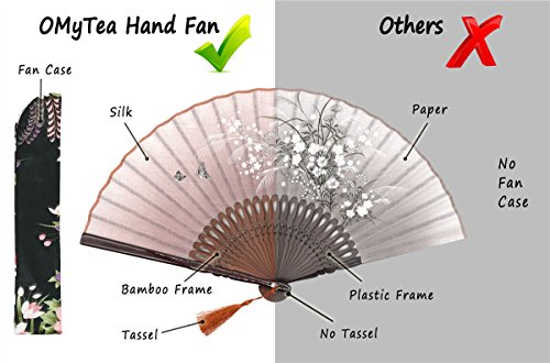 OMyTea® "Grassflowers 8.27"(21cm) Hand Held Folding Fans - With a Fabric Sleeve for Protection for Gifts - Chinese/Japanese Vintage Retro Style (Brown) by OMyTea - Used condition - Image 6