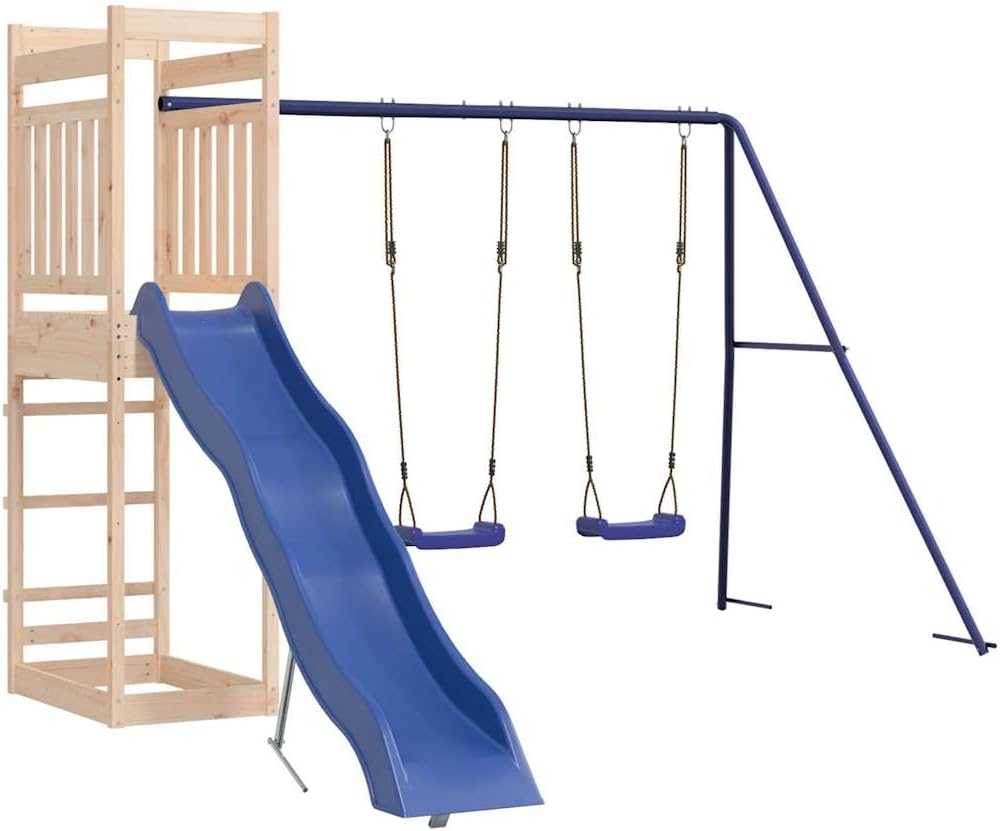 YAFF Outdoor Wooden Playset for Kids Ages 3-8, Solid Pine Backyard Playground with Swing, Wave Slide, Sand Pit, Ladder and Safe Outdoor Fun