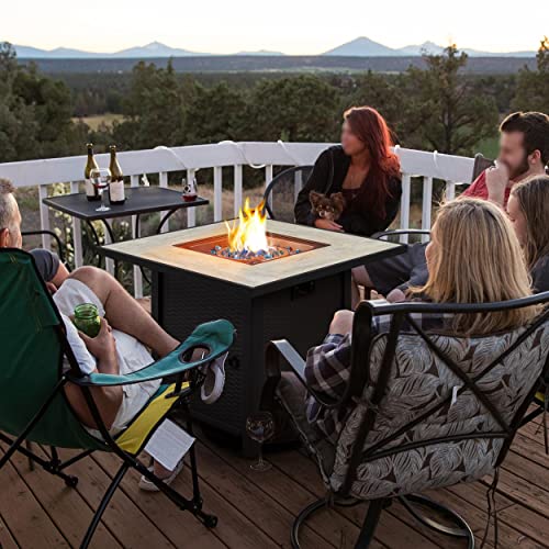 Yaheetech 30" Propane Gas Fire Pit Table 50,000 Btu Square Gas Fire Table With Ceramic Tabletop And Blue Fire Glass, Outdoor Fire Pit Table For Outside/Patio With Rattan Pattern Steel Base/Lid, Black #TOP2