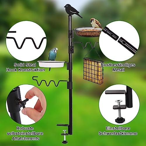 Hrayltop Deck Hook Bird Feeder Pole Bird Feeding Station Kit & Multi Hook Bird Feeder Railing Hanging Kit & Bird Bath Porch Planter Hanger For Attracting Wild Birds(Black) #TOP2