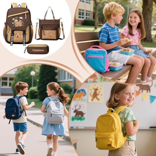 Ueshiramanu Capybara Backpack For Kids Boys Girls Polyester Fashion School Bag Print Travel Stylish Laptop Bookbag Gift Blue - View #5