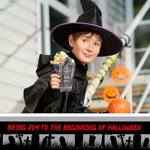 Image of Weekgrat 90 Pcs 9 Styles Halloween Tombstone Popcorn Boxes Cardboard Popcorn Bags Snack Boxes Treat Bags for Candy Biscuits Party Favors