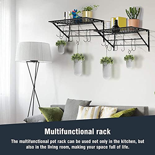 Wandmontage Metalen Hangrek Keukenopslag, Zwart Metalen Hangende Pan Pottenrek Wandmontage met 10 Haken voor Keuken - Image 4