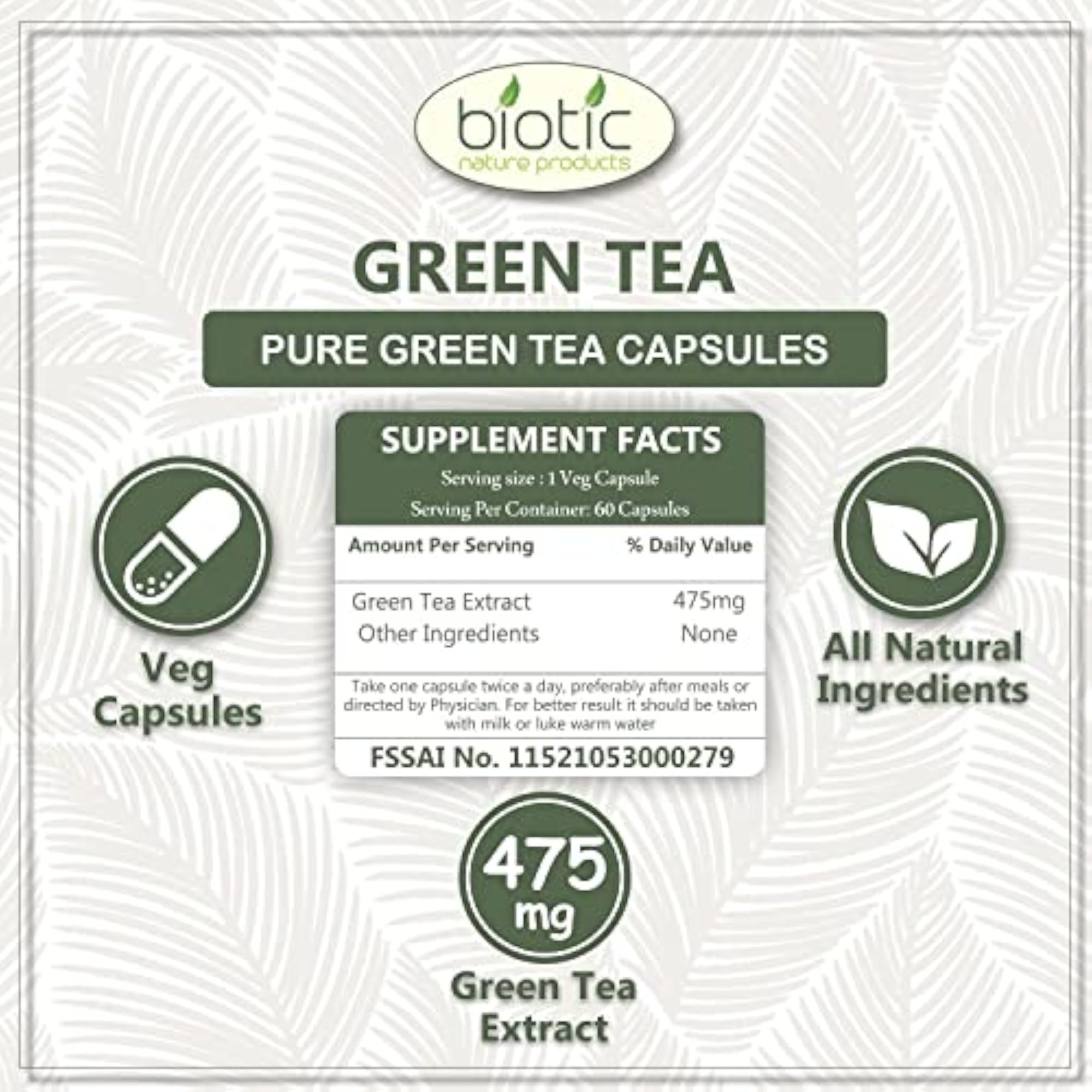 Biotic Green Tea Capsules - 475mg Extract (Pack of 2)