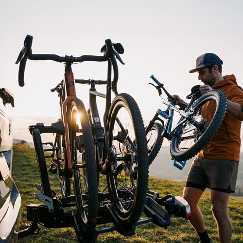 Atera 022801 Fahrradheckträger Forza L, Auto-Kupplungsträger mit Rückleuchten, faltbar - für 3 Fahrräder oder schwere E-Bikes, Schwarz