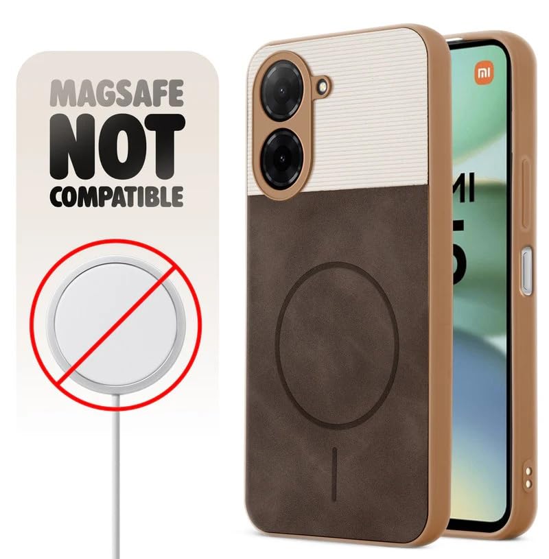 Image of Bintage CASE Mac Safe Design Hard Light Weight Back Case | Soft Border Camera Protect | Dual PU Leather Finish Back Cover Compatible for Poco C71 4G - White & Cherry Brown