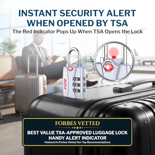 Image of Forge Open Alert TSA Approved Luggage Locks - 3 Digit Combination, Easy Read Dials, Zinc Alloy Body - Ideal Travel Lock for Luggage, Suitcases, Bags & Toolboxes (Silver 2 Locks)