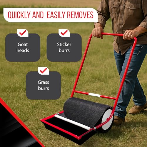 X-Large Sticker Burr Roller Remover Yard Tool Wide for Easy Yard Cleanup | Push Model 2.0 for Burr & Sticker Removal | Effortless Goat Head Roller and Picker | 18" | Made in USA )Extra Wide)