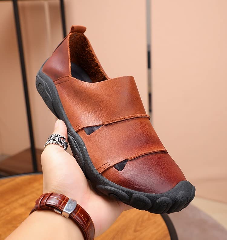 Men Leather Sandals Soft Breathable Hiking Sandals Outdoor Men Casual Slippers Beach Shoes(39 Code)3