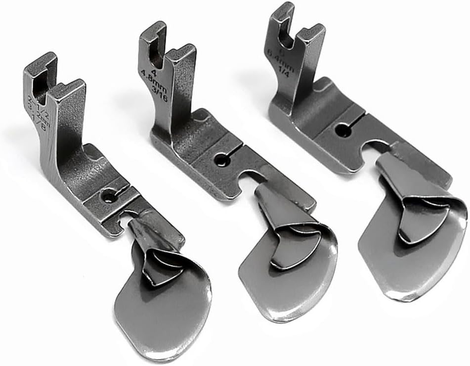 3 Piece Industrial Curved Scroll Hemmer Foot 1/8"+3/16"+1/4" Hem Pull Tube Presser Foot Silk Chiffon Skirt Crimping Presser Foot Compatible with Brother JUKI CONSEW Singer