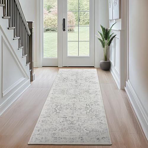 Farmhouse Beige 2x6 Runner Rugs for Hallway Entryway, Kitchen Runners Washable Non Slip Low Pile, Vintage Distressed Medallion Printed Rugs for Mudroom/Bedroom Bedside/Laundry Room/Bathroom