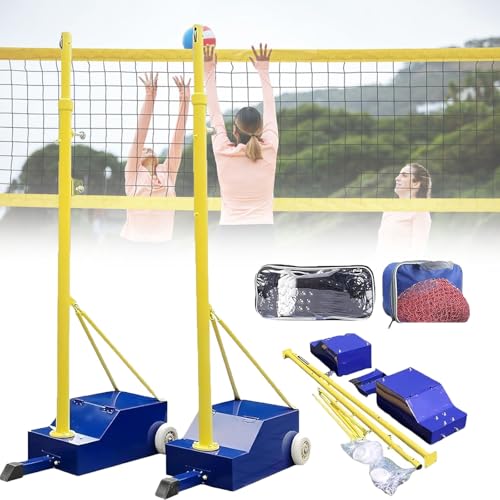 Efficieran Volleyball Net for Family Picnic, Heavy Duty Portable Volleyball Poles with Wheels, 2-in-1 Badminton System for Backyard Party School Stadium Outdoor Activities