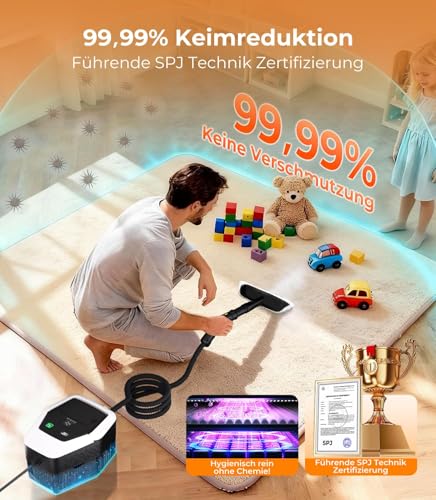 16-IN-1 Dampfreiniger Handgerät【Batterieloser Stufengriff mit deutscher CTL-Technik】【99,99% Keimreduktion-Deutsche SPJ Spitzentechnik】Dampfreiniger für Alles,Steam Cleaner für Boden, Küche etc.(1.8L)